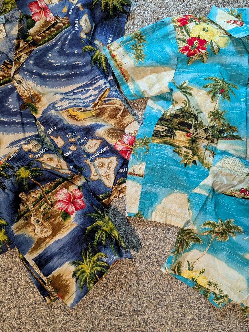 Tropical Hawaiian Shirt Set - Blue & Turquoise Floral Print